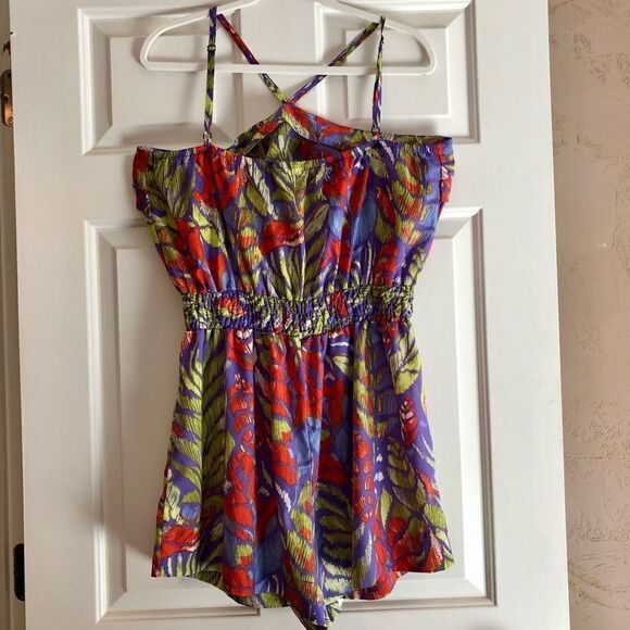 Allen B. By Allen Schwartz Multi-colored Romper V-neck Adjustable Straps Size XL - Picture 4 of 11
